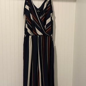 Lulu's Navy and White Striped Jumpsuit
